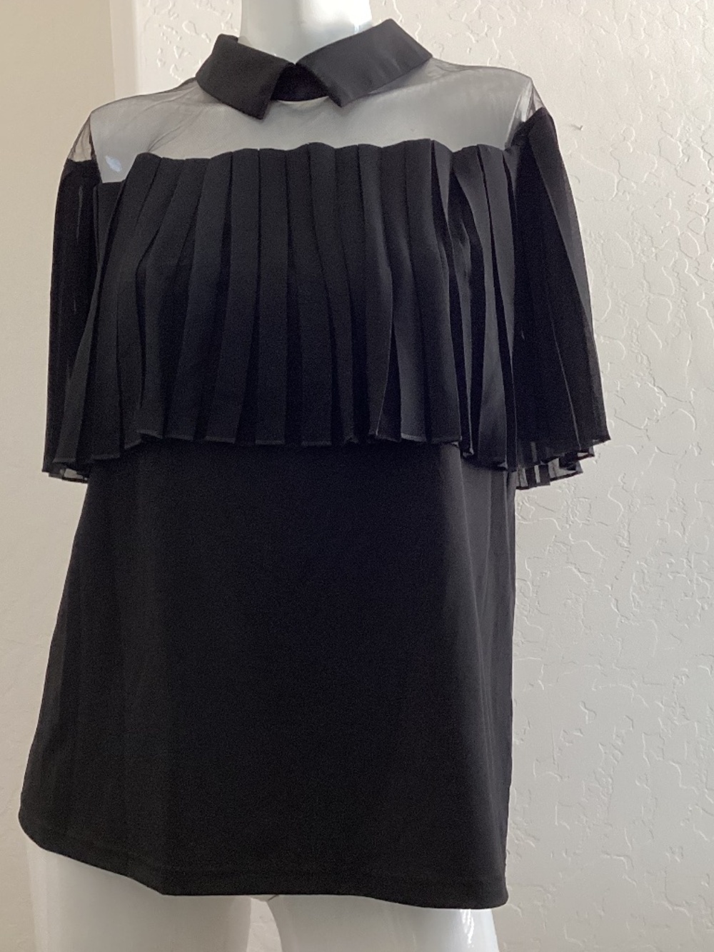 Athena Marie, size L, NEW WITHOUT TAGS, black, pleated cape, sheer shoulders
